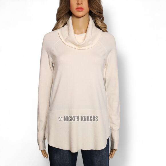 Raya by Cyrus Waffle Cowl Neck Knit Sweater Cream Ivory Pearl Puff Cozy Size S - Picture 2 of 10